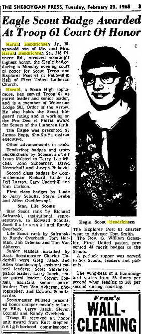 1965 Sheboygan Press Eagle Scout announcement